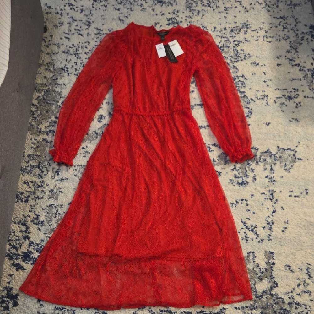 Banana Republic Vibrant Red Lace Midi Dress